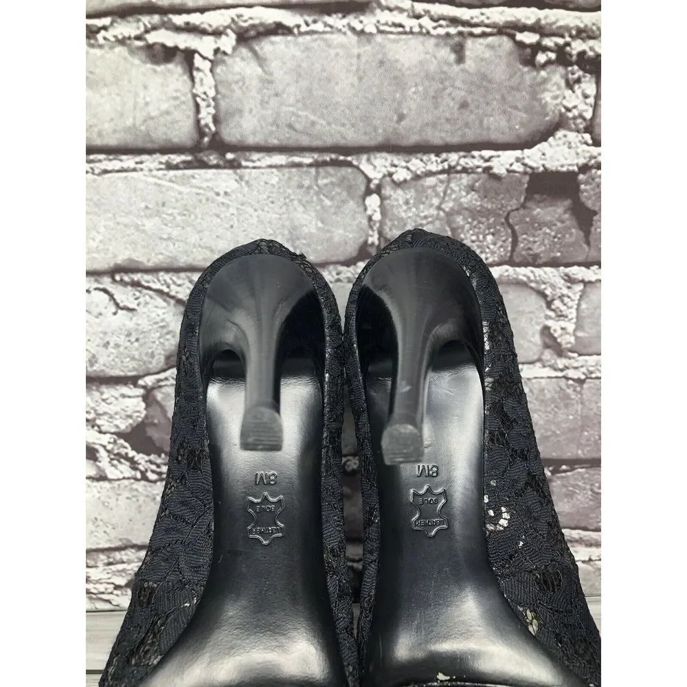 Tory Burch Black Leather Floral Fabric Platform Stiletto High Heels Women Sz 8M - Picture 14 of 16